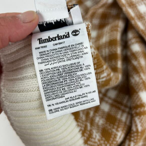 Timberland Tan Cream Plaid Winter Scarf 62x10 - Picture 4 of 5